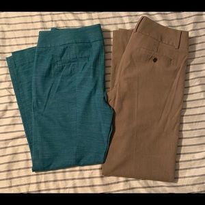 Lot of 2 Loft Marisa pants. Size 4. Aqua capris and light brown trousers. EUC